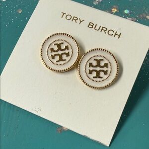 Tory Burch Gold and White Stud Earrings